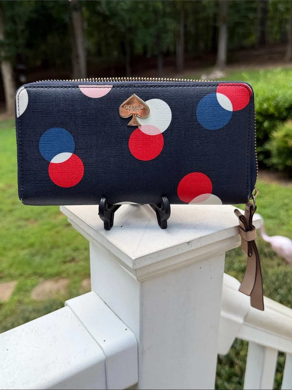 kate spade Navy Polka Dot Zip Wallet with Red, Blue & White Circles